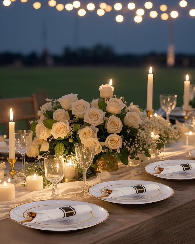Morejoy 60Pcs Pearl White Plastic Plates, Modern swirl design Plates Include - Image 6