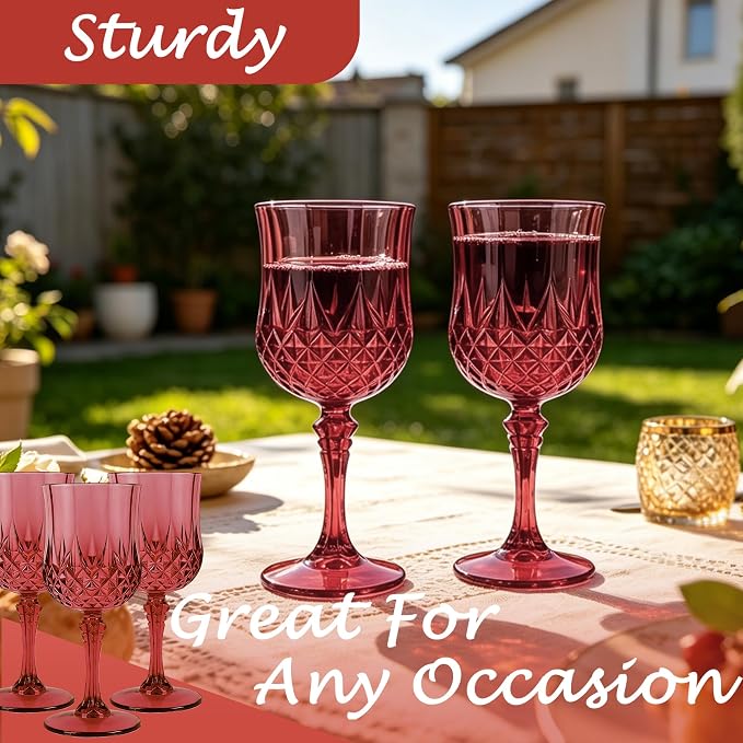 12Pack Plastic Wine Glasses, 7oz Vintage Goblets - Image 6