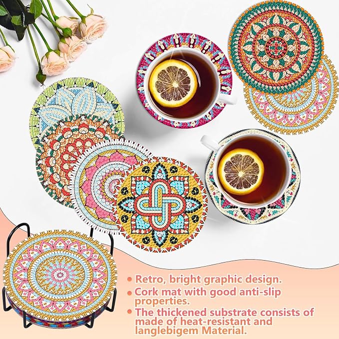 Benjenes 8 PCS Mandala Diamond Art Coasters Kits | Diamond Paintings Coasters - Image 6