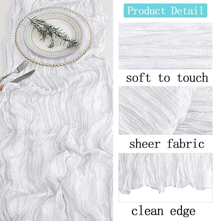 4 Pack White Cheesecloth Table Runner 20 x 120 inch Gauze Table Runners 10 FT - Image 3