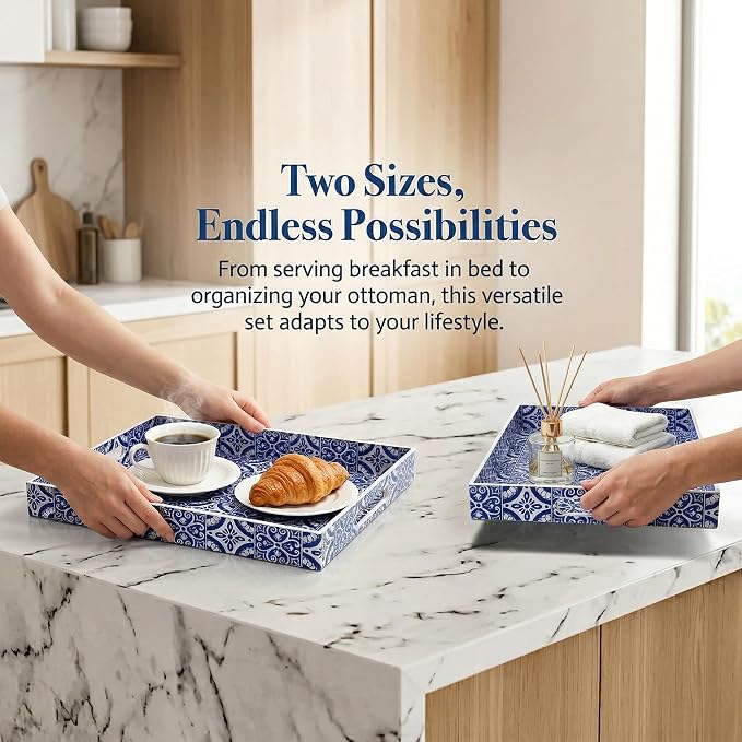 2 Pack Serving Tray with Handles, Rectangular Decorative Trays - Image 4