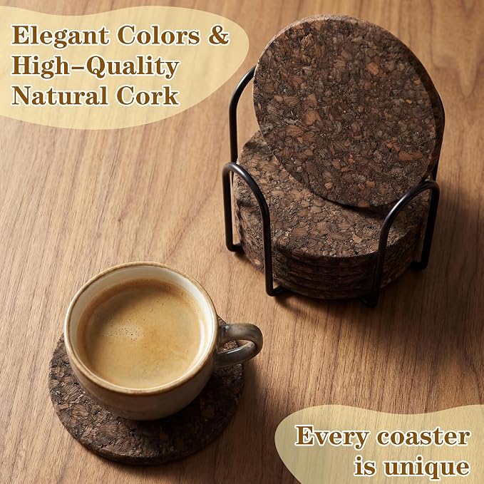 9 Set of Thick Dark Cork Coasters Heat Resistant Non Slip Drink Coaster - Image 3