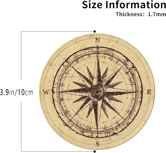 Compass Coasters Leather Round Drink Coasters 6 Pcs Set - Image 4