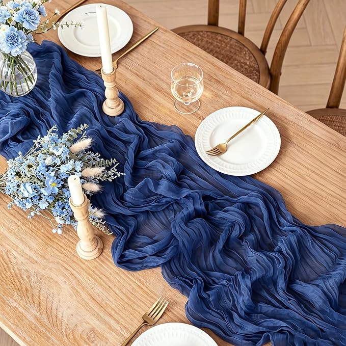 6Pcs Navy Blue Table Runner, 10FT Rustic Gauze Blue Table Runner 35*120inch - Image 2