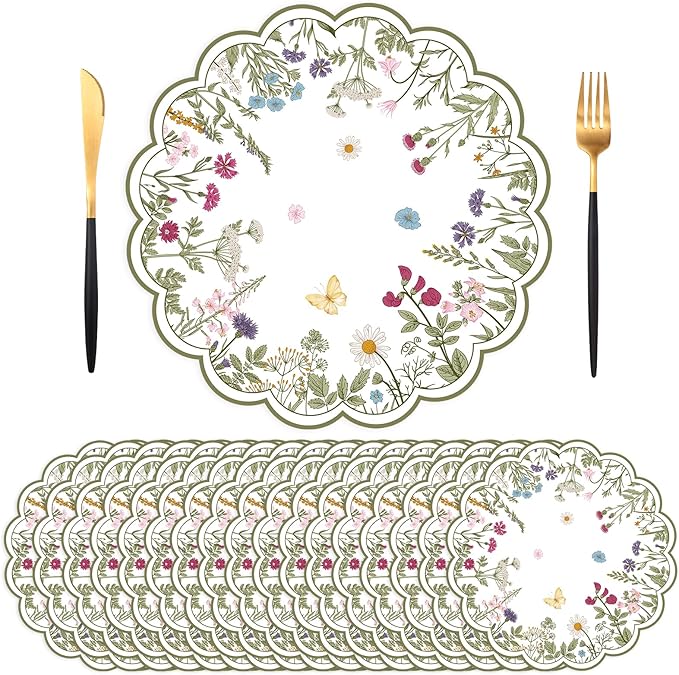 50 PCS Paper Placemats Disposable, Vintage Wildflower Place Mats | 13.5Inch by Unknown