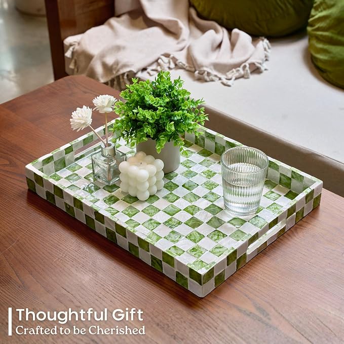 16"x12" Capiz Serving Tray, Decorative Coffee Table Tray - Image 8