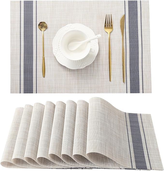 Leetaltree Khaki-Blue Placemats, Heat Resistant Non-Slip Place mats by Leetaltree-ArtatEveryTable