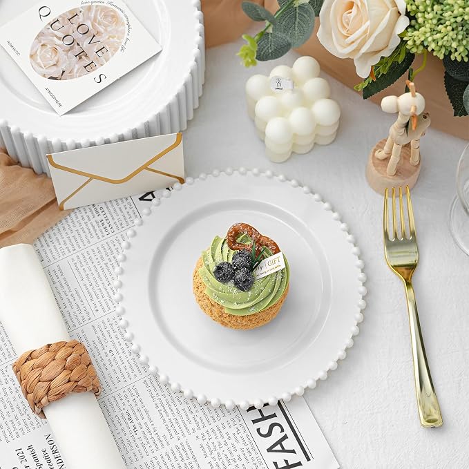 72 Pcs Party Plates Dessert Plate, 7 Inch White Plastic Plate Disposable | - Image 6