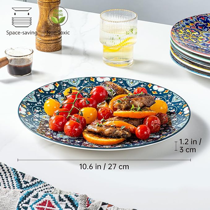 HENXFEN LEAD Boho Ceramic Dinner Plates Set of 6, 10.5 Inch | Assorted Patterns - Image 2