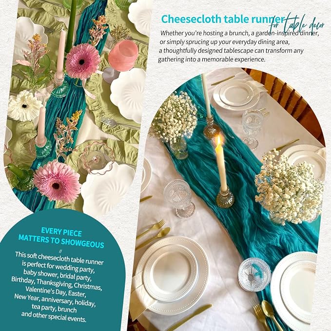 4 Pack Cheesecloth Table Runner 10FT Teal Table Runner Boho Gauze Cheese Cloth - Image 8