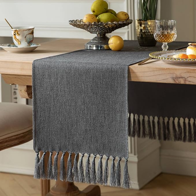 Graphite Grey Table Runners 72 Inches Long, Burlap Linen Style Rustic Farmhouse by ZEEMARTONLINE