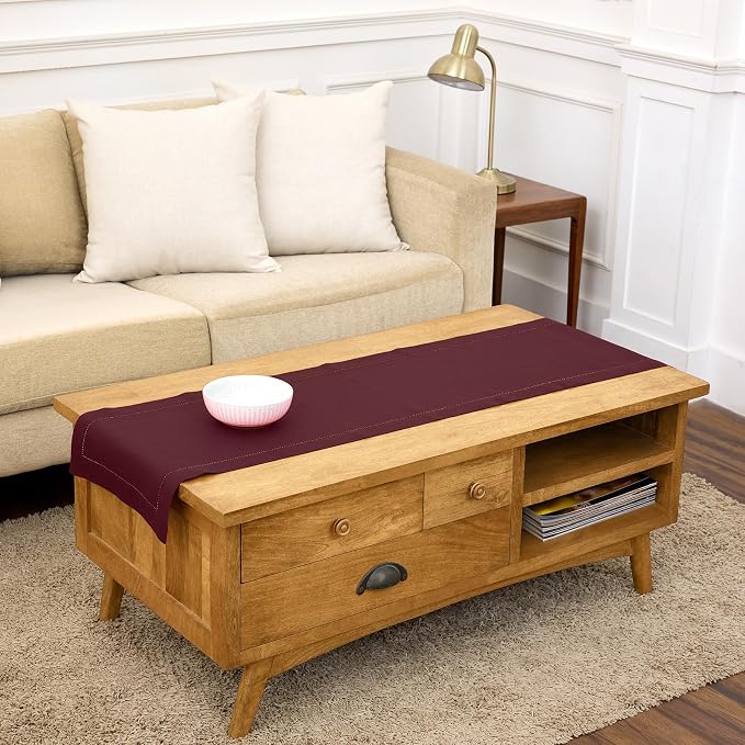 Solino Home 100% Pure Linen Table Runner Burgundy Hemstitch, 14 x 60 in | by SolinoHome