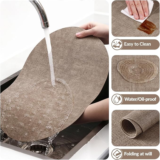 Placemats Set of 4, 11.8 x 17 Inch, Light Brown | Heat Resistant Oval Faux - Image 5