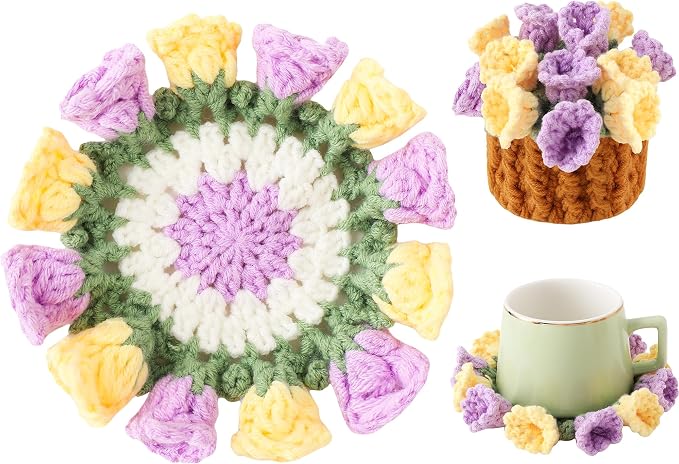 Crochet Flower Coasters, Handmade Bouquet Coasters by VaneOak