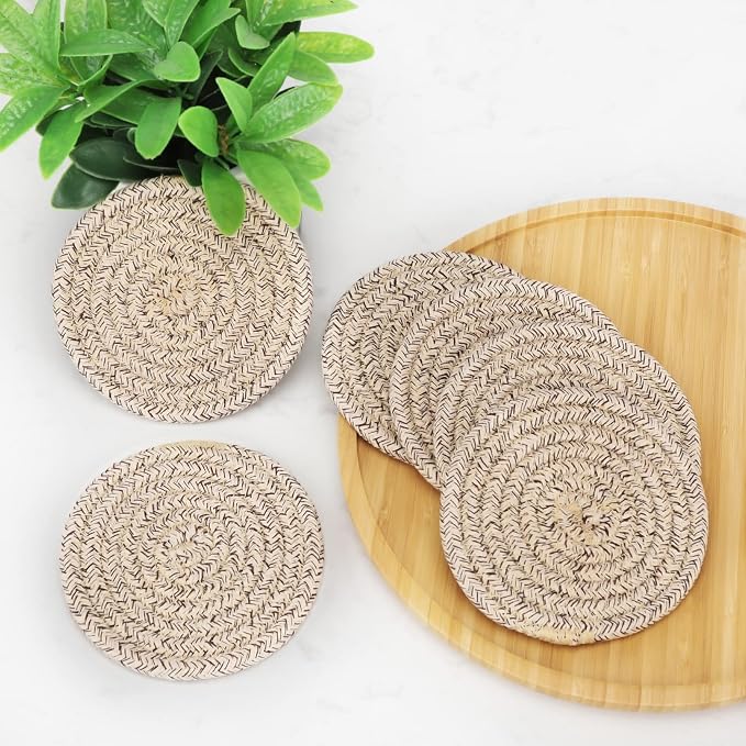 ABenkle Woven Coasters for Drinks Set of 6, Boho Absorbent Drinking Coaster - Image 6