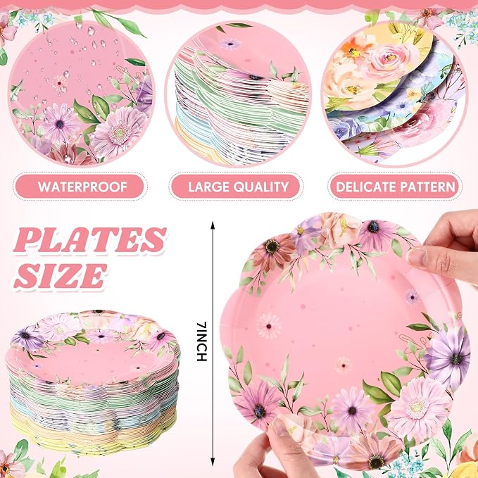120 Pcs Summer Floral Party Plates 7 Inch Floral Paper Plates, Summer Flower - Image 2