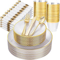 Morejoy 350PCS Pearl White and Gold Plastic Plates by Morejoy