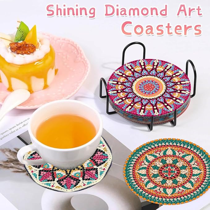 Benjenes 8 PCS Mandala Diamond Art Coasters Kits | Diamond Paintings Coasters - Image 5