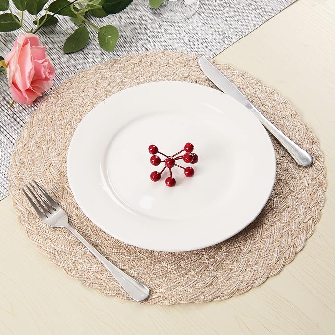 SHACOS Round Braided Placemats 15 inch Set of 6 Thick Boho Kitchen Table - Image 7