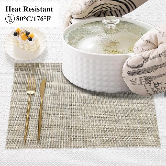 SHACOS Placemats Set of 6 Woven Vinyl Place Mats Wipeable Heat Resistant Stain - Image 8