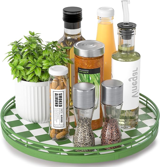 AMH 12-Inch Green and White Checkerboard Lazy Susan by AMH