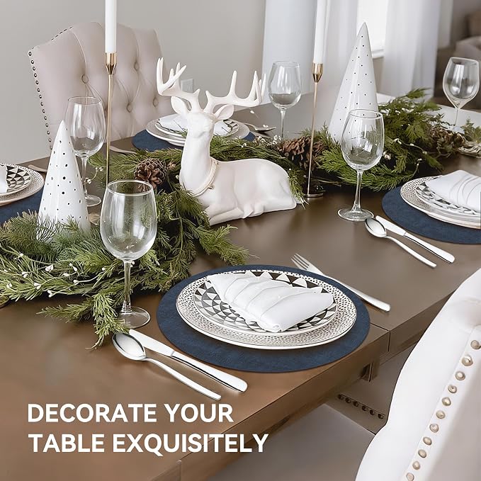 13" Round Placemats Set of 6, Reversible Faux Leather Heat Resistant Table Mats - Image 6
