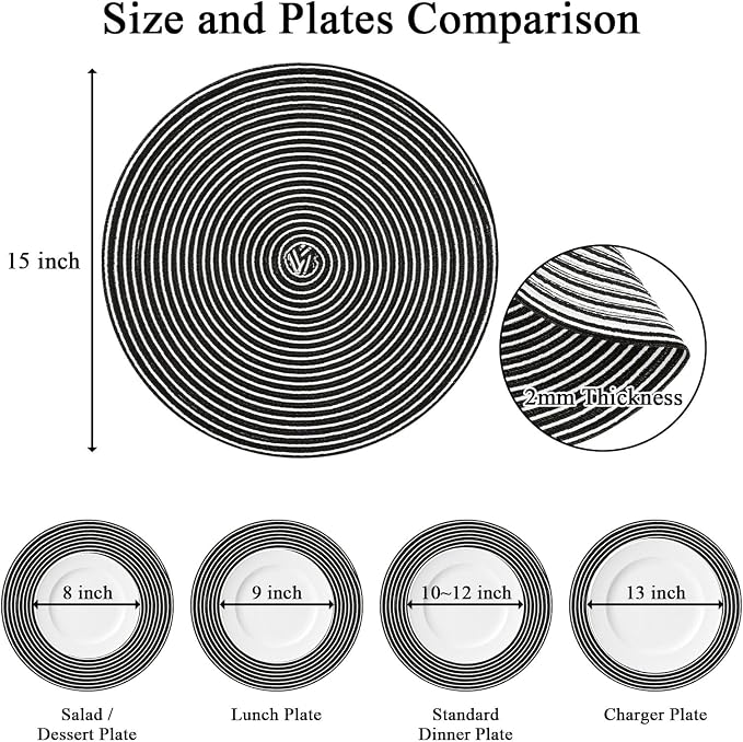 SHACOS 15 inch Round Braided Placemats Set of 6 Non Slip Washable Fabric - Image 4