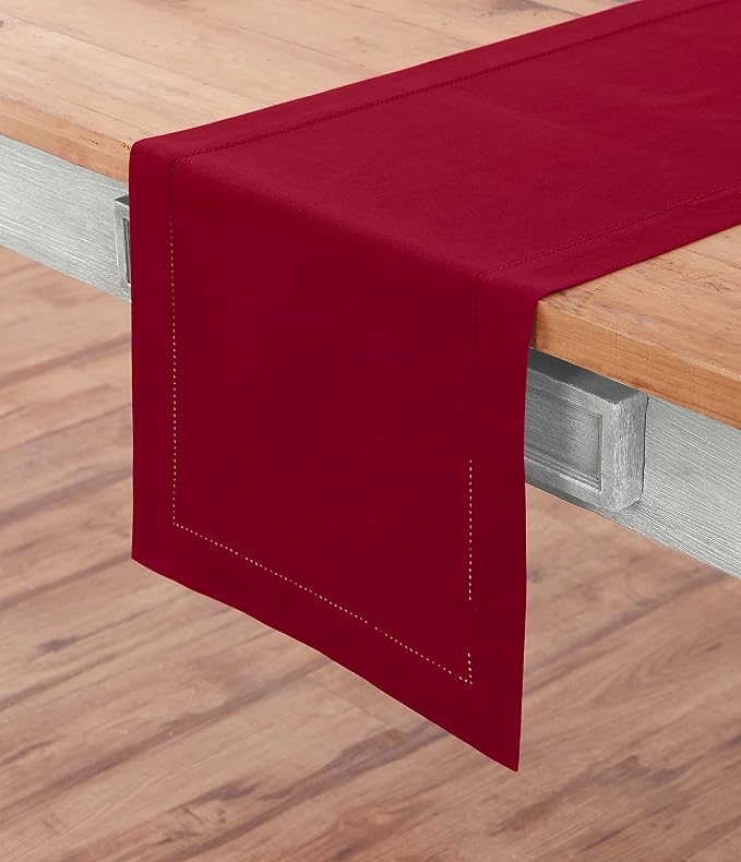 Solino Home Cotton Linen Table Runner Red, Hemstitch Collection 14 x 48 in | - Image 2