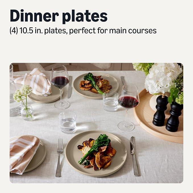 Amazon Basics Glazed Stoneware Dinner Plates, Ceramic 4-Piece Set, Dishwasher - Image 2