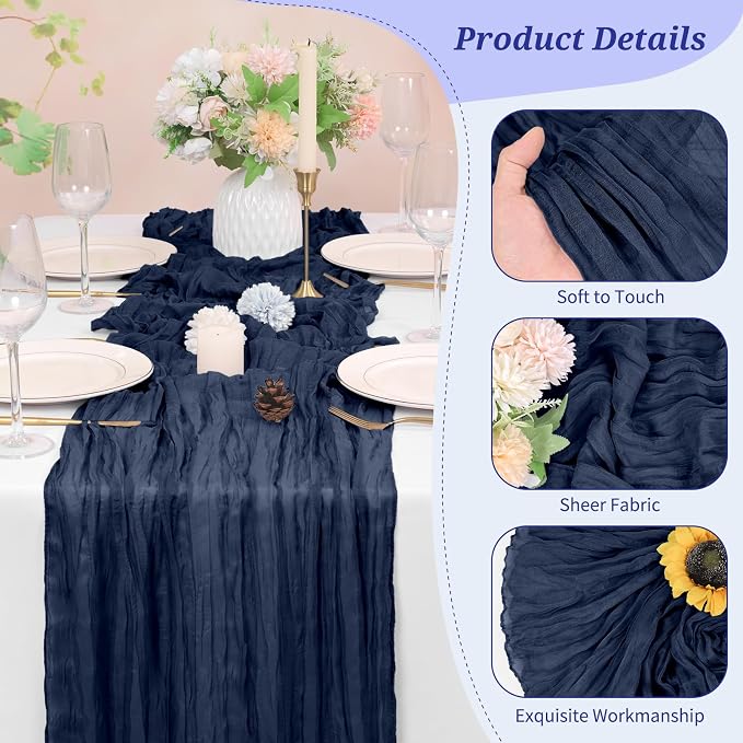 Pesonlook Cheesecloth Table Runner Navy Blue, 10 Pack 17.7x108 inch, Long | - Image 3
