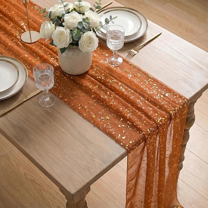 Artoid Mode Caramel Gold Gauze Table Runner 120 Inch 10FT, Glitter Metallic - Image 4