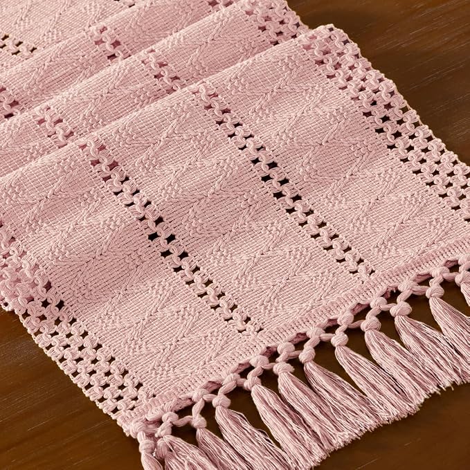 DeZerlor Boho Macrame Table Runner Spring Easter Farmhouse Woven Small Table - Image 2