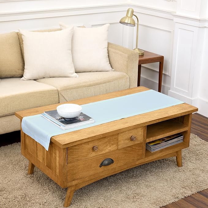 Solino Home Cotton Linen Table Runner Blue, Hemstitch Collection 14 x 48 in | by SolinoHome