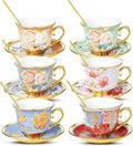 Tea Cups and Saucers, Tea Cup Set of 6, 8 OZ Floral Cups Porcelain Cup Set by Unknown