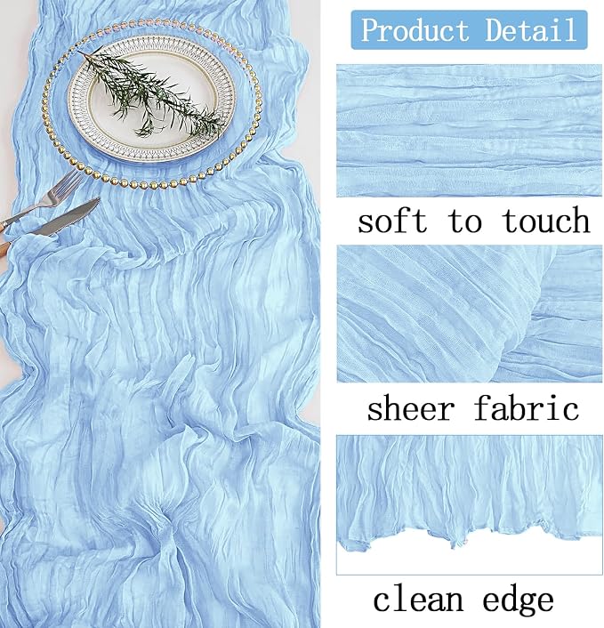 8 Pack Baby Blue Cheesecloth Table Runner 20 x 120 inch Gauze Table Runners 10 - Image 3