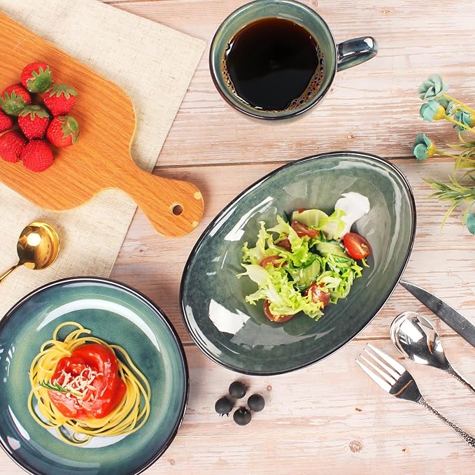 Ceramic Serving Platters Set of 4, 9.6 Inch Curved Oval Deep Salad Plates - Image 4