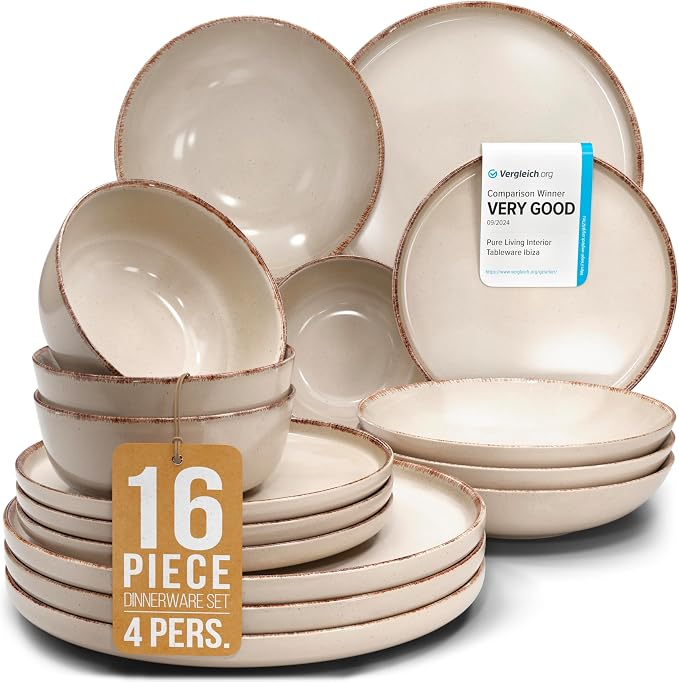 16 Piece Stoneware Dinnerware Set by PURELIVING