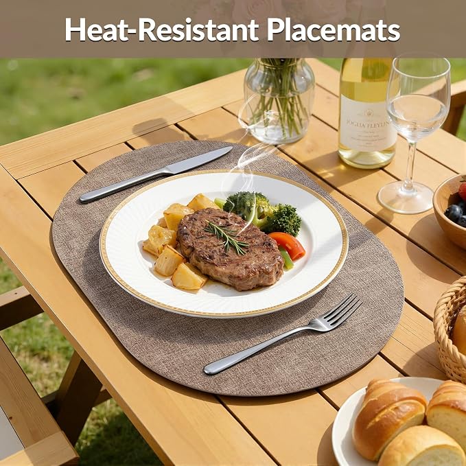 Placemats Set of 4, 11.8 x 17 Inch, Light Brown | Heat Resistant Oval Faux - Image 4