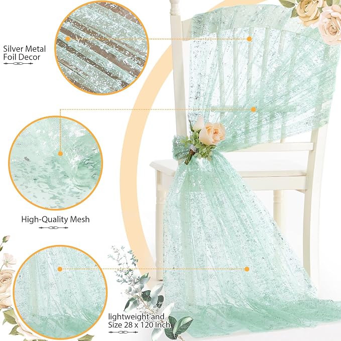 SiinvdaBZX Sage Green Sheer Tulle Table Runner 120 Inch/10 Ft Long | Gauze - Image 4