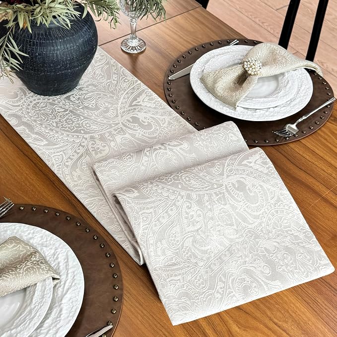 Waterproof Jacquard Table Runner, Milky White, 12x108 Inches | Modern Thick by ZIWUROAD