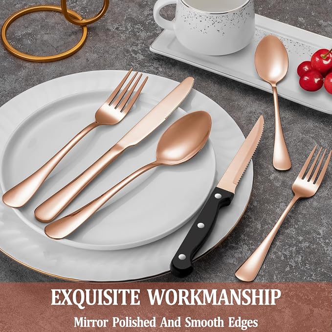 36 Pcs Rose Gold Silverware Set - Image 4