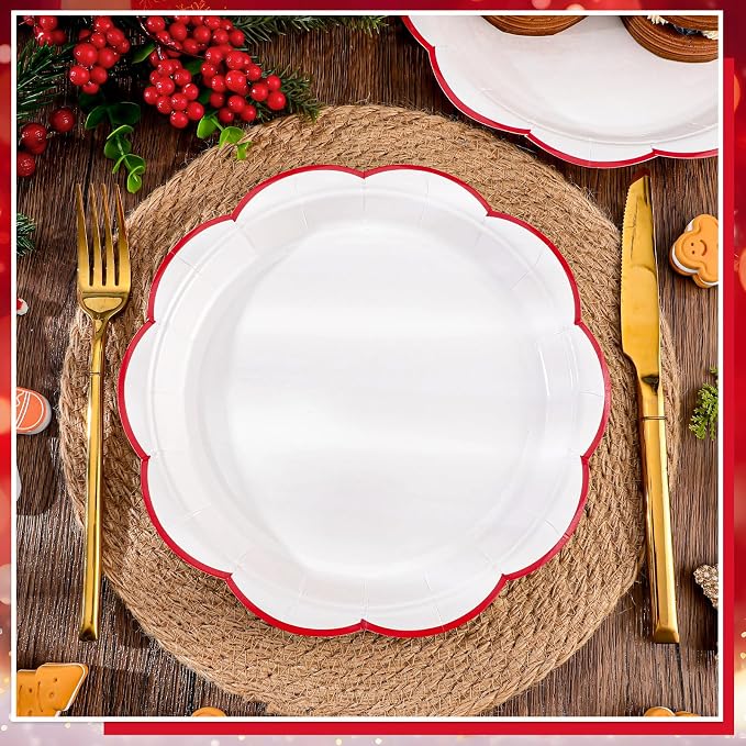 NatNarr 30 Pcs Red and White Paper Plates, 7 Inch White Plates - Image 5