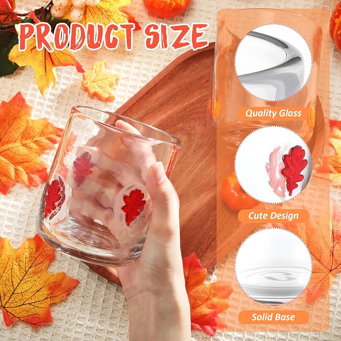SiliFine 2 Pcs Fall Icon Juice Glasses - 14oz Maple Leaf and Pumpkin Pattern - Image 5