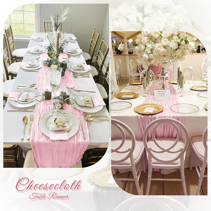 6 Pack Light Pink Cheesecloth Table Runner, 17 x 108 inch, Semi Sheer Boho - Image 6