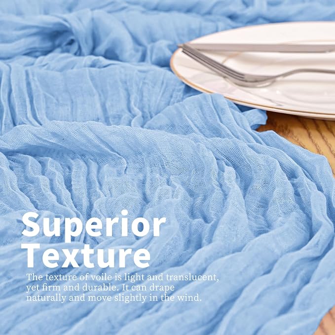 8 Pack Light Blue Table Runner 17 x 108inch Cheesecloth Table Runner Boho Gauze - Image 2