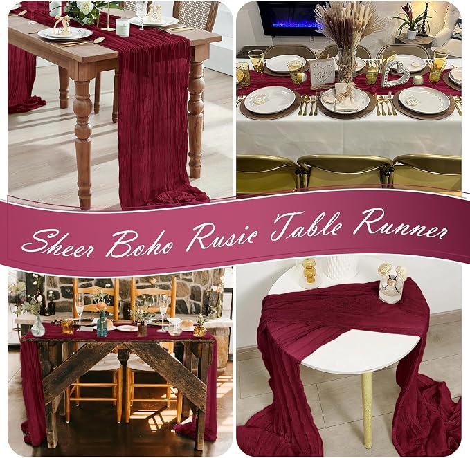 15 Pack Burgundy Cheesecloth Table Runner 17 x 108 inch Cheese Cloth Table - Image 7