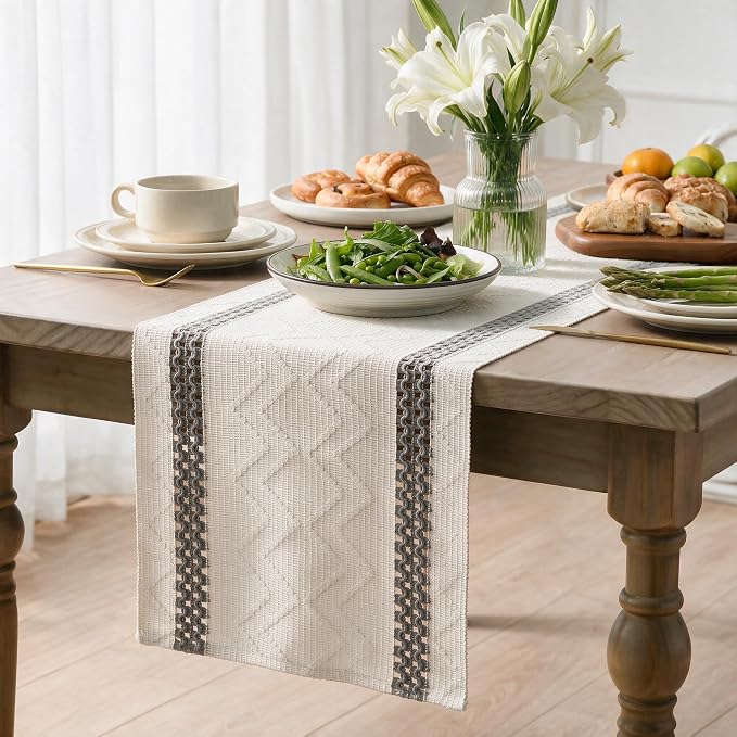 Artoid Mode Dark Grey Stripe Woven Rustic Table Runner 12x108 Inch | Holiday - Image 3