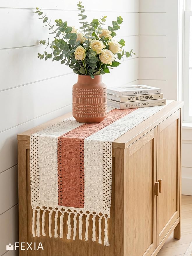 Boho Table Runner for Home Decor 12x72 Coral Farmhouse Decorations | 72 Inches - Image 7