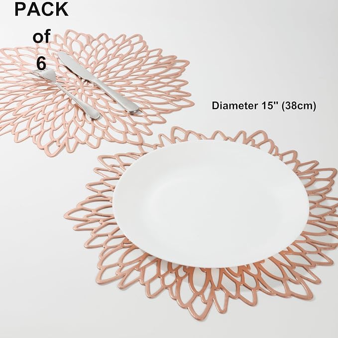 Snowkingdom 6 Pack Rose Gold Placemats Metallic Pressed Vinyl - Image 2