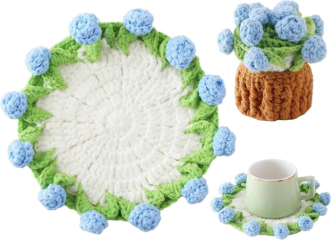 Crochet Flower Coasters, Handmade Bouquet Coasters by VaneOak